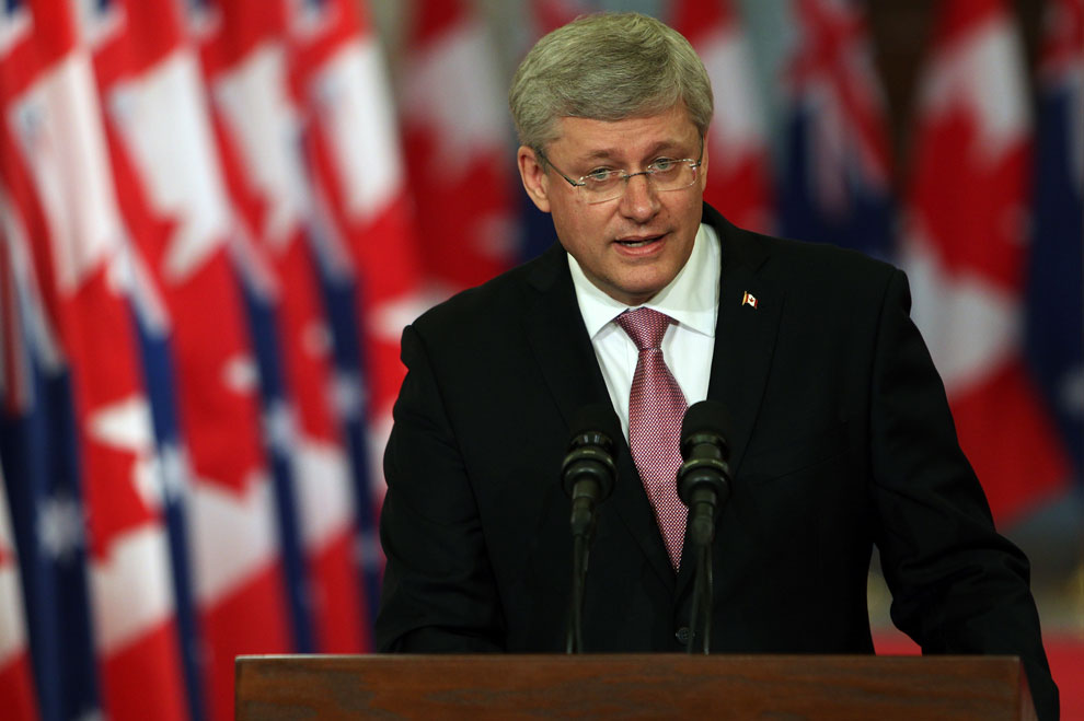 នាយករដ្ឋមន្ត្រី លោក Stephen Harper ថ្លែងថ្កោលទោស។ AFP